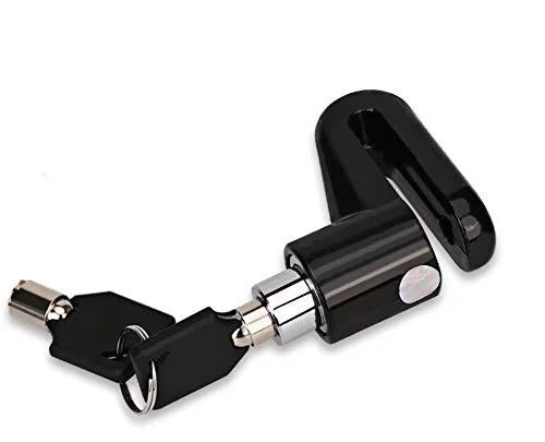 Heavy-duty disc lock, black metal body with key cylinder and U-shaped shackle