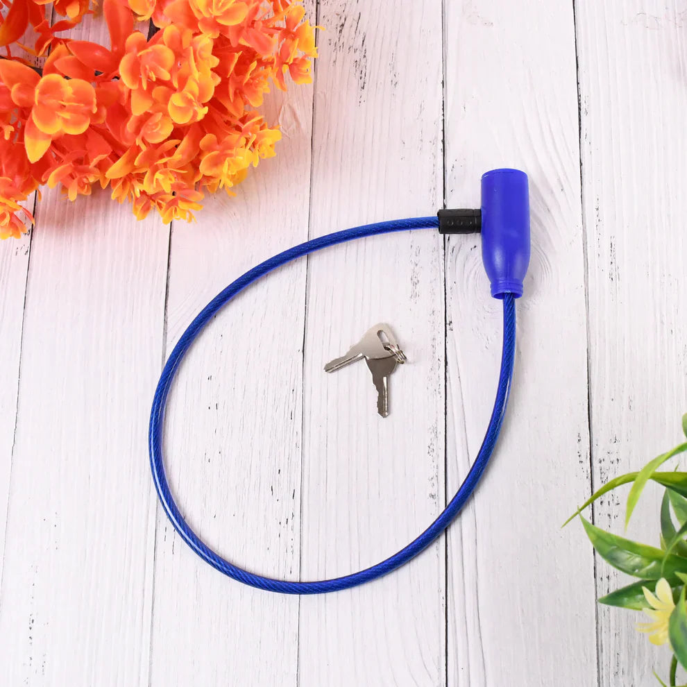 Heavy duty helmet lock with blue cable and two keys