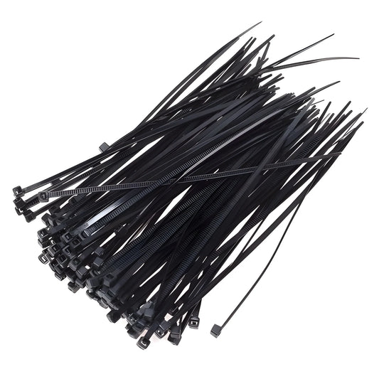 Heavy-duty nylon cable ties, black locking straps with serrated head