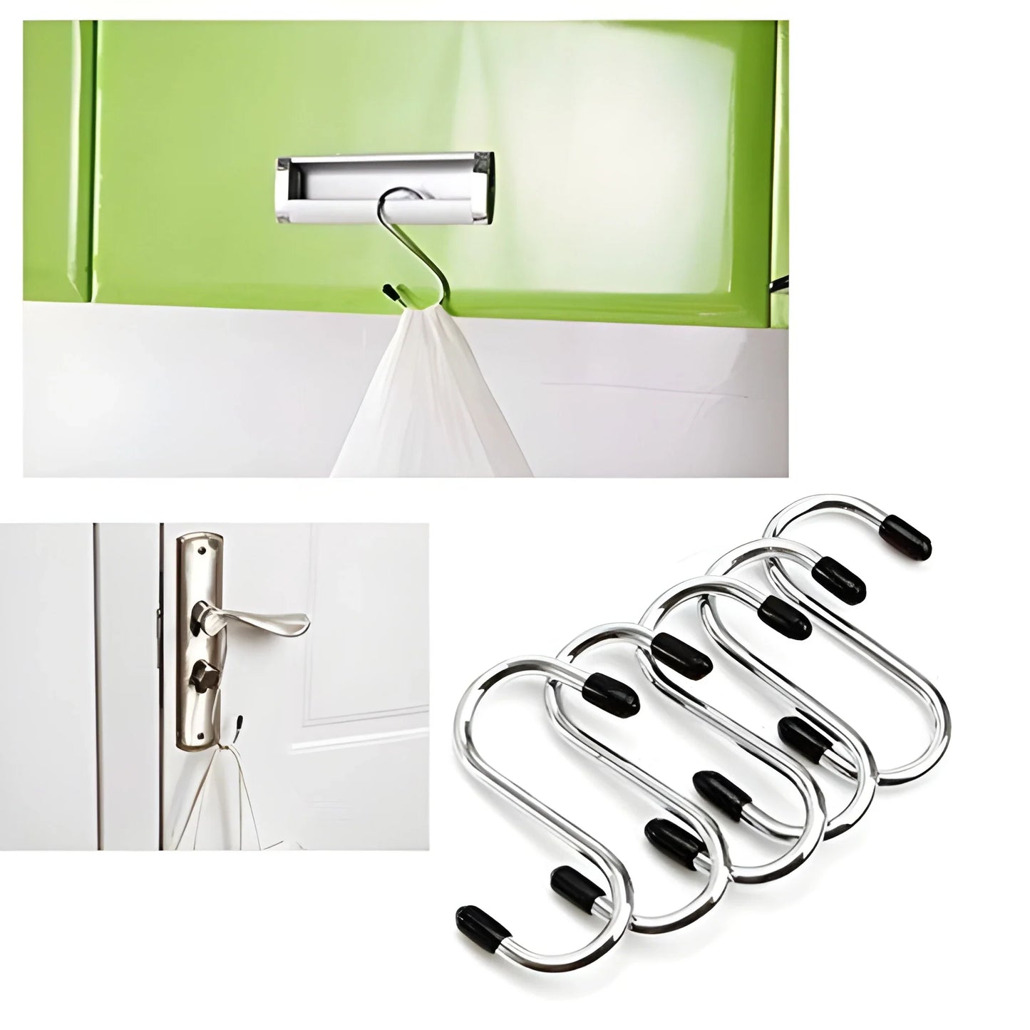 Heavy duty metal S-hooks with black rubber tips for hanging