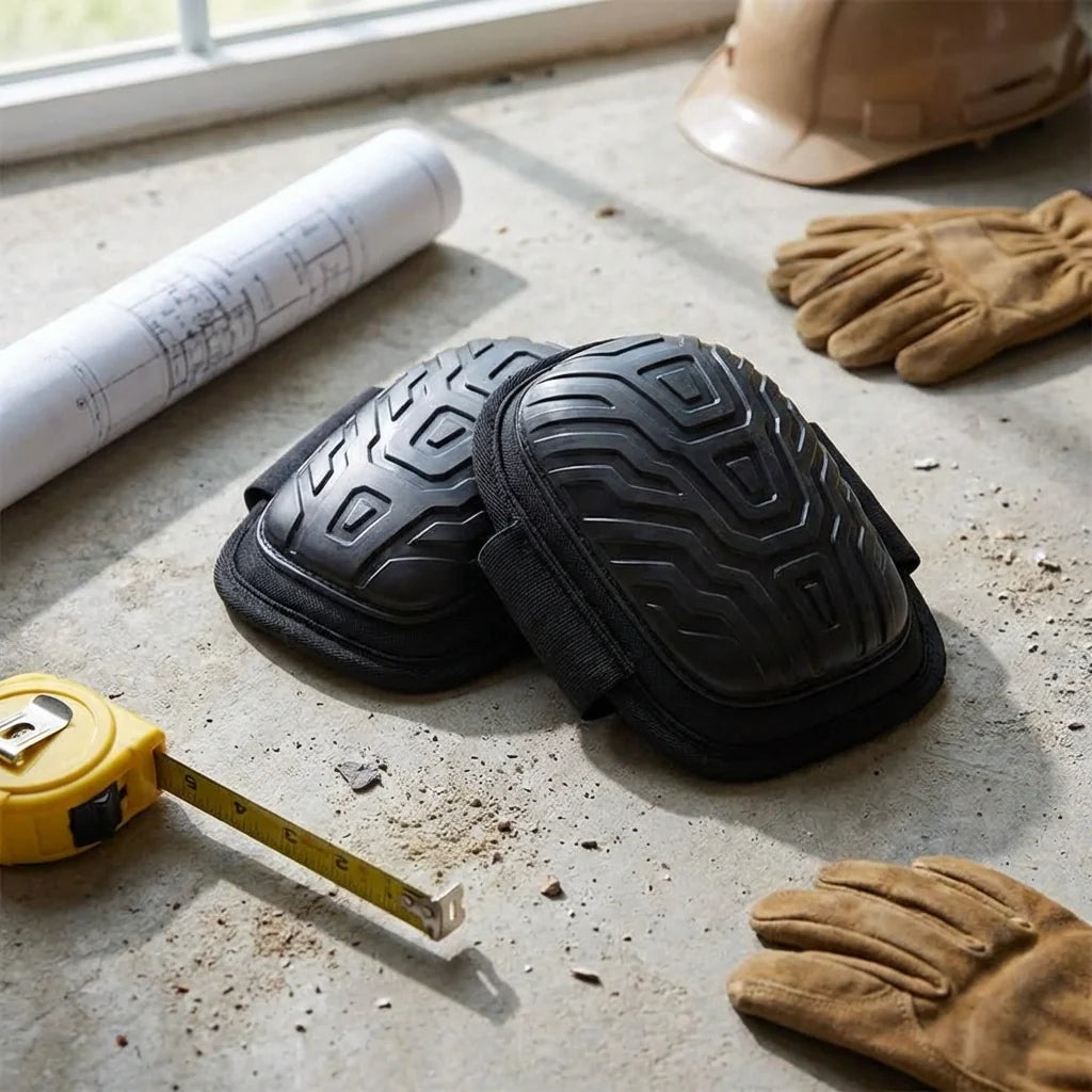 Heavy-duty work knee pad pair with molded textured shells on strap loops