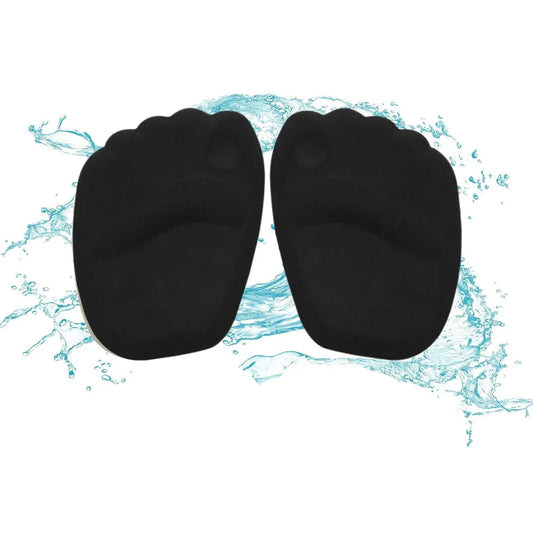 Pair of black high heel cushion pads, curved for comfort
