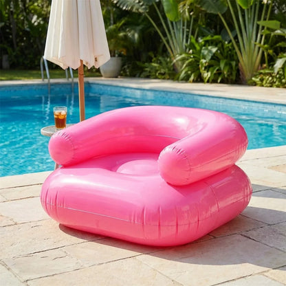 Pink inflatable kids sofa chair with built-in backrest and armrests