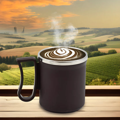 Insulated coffee tea mug with handle and vented lid, dark finish
