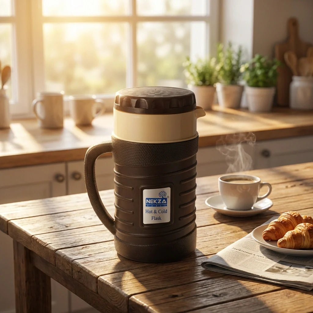 Two-tone insulated flask kettle with handle and screw lid