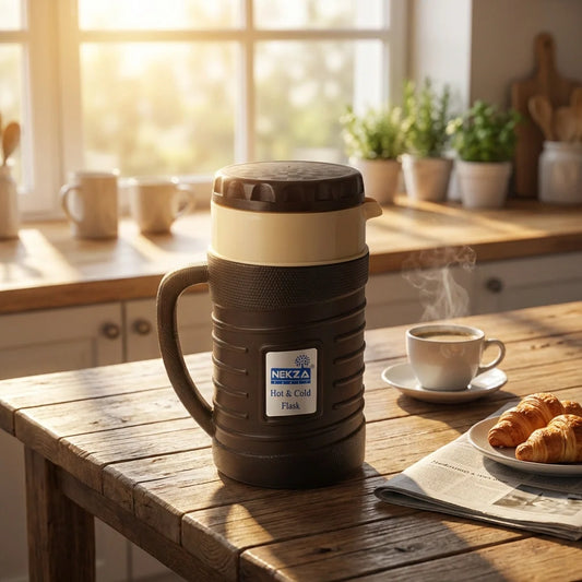 Two-tone insulated flask kettle with handle and screw lid
