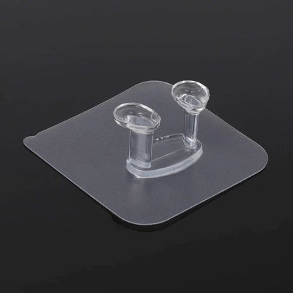 Clear adhesive hook with two transparent hooks on square pad