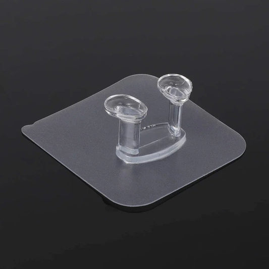 Clear adhesive hook with two transparent hooks on square pad