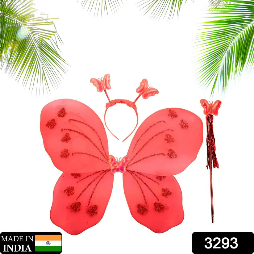 Kids fairy butterfly wings with coral headband and butterfly wand