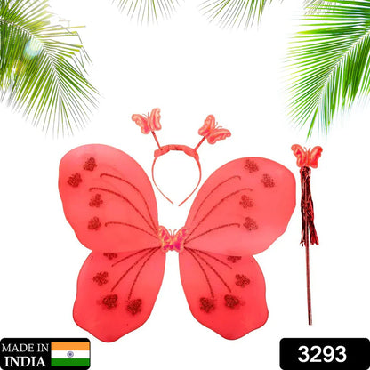Kids fairy butterfly wings with coral headband and butterfly wand