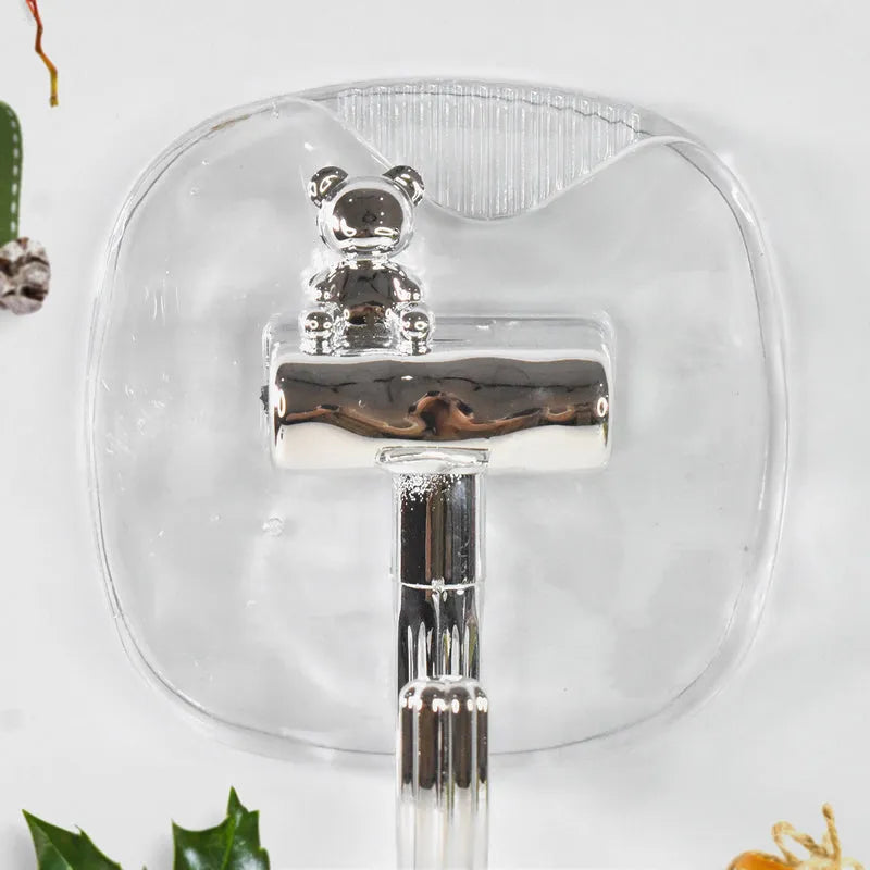 Large adhesive wall hook with chrome finish and prong base
