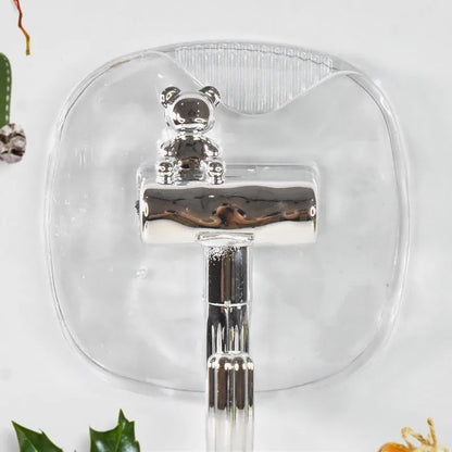 Large adhesive wall hook with chrome finish and prong base