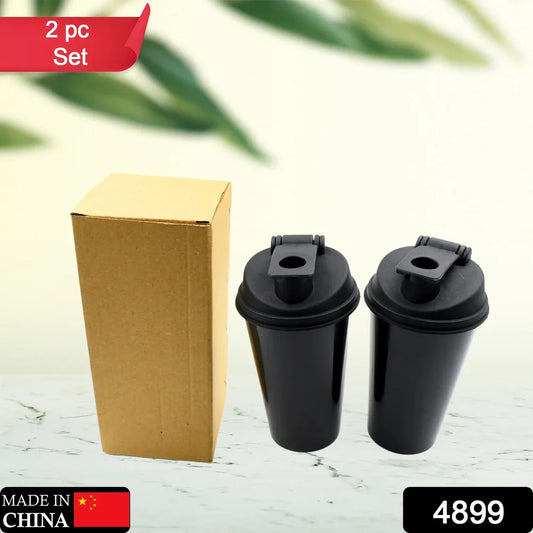Leak-proof shaker bottle set of two, black with flip lids