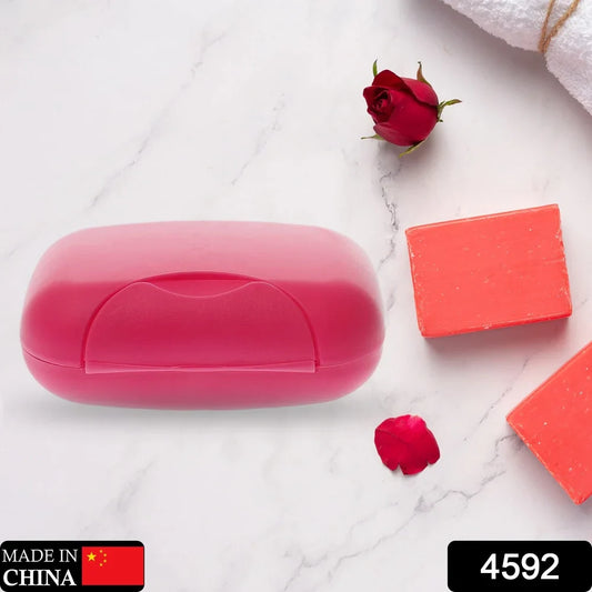 Pink leakproof travel soap case with hinged lid and soap bar pieces