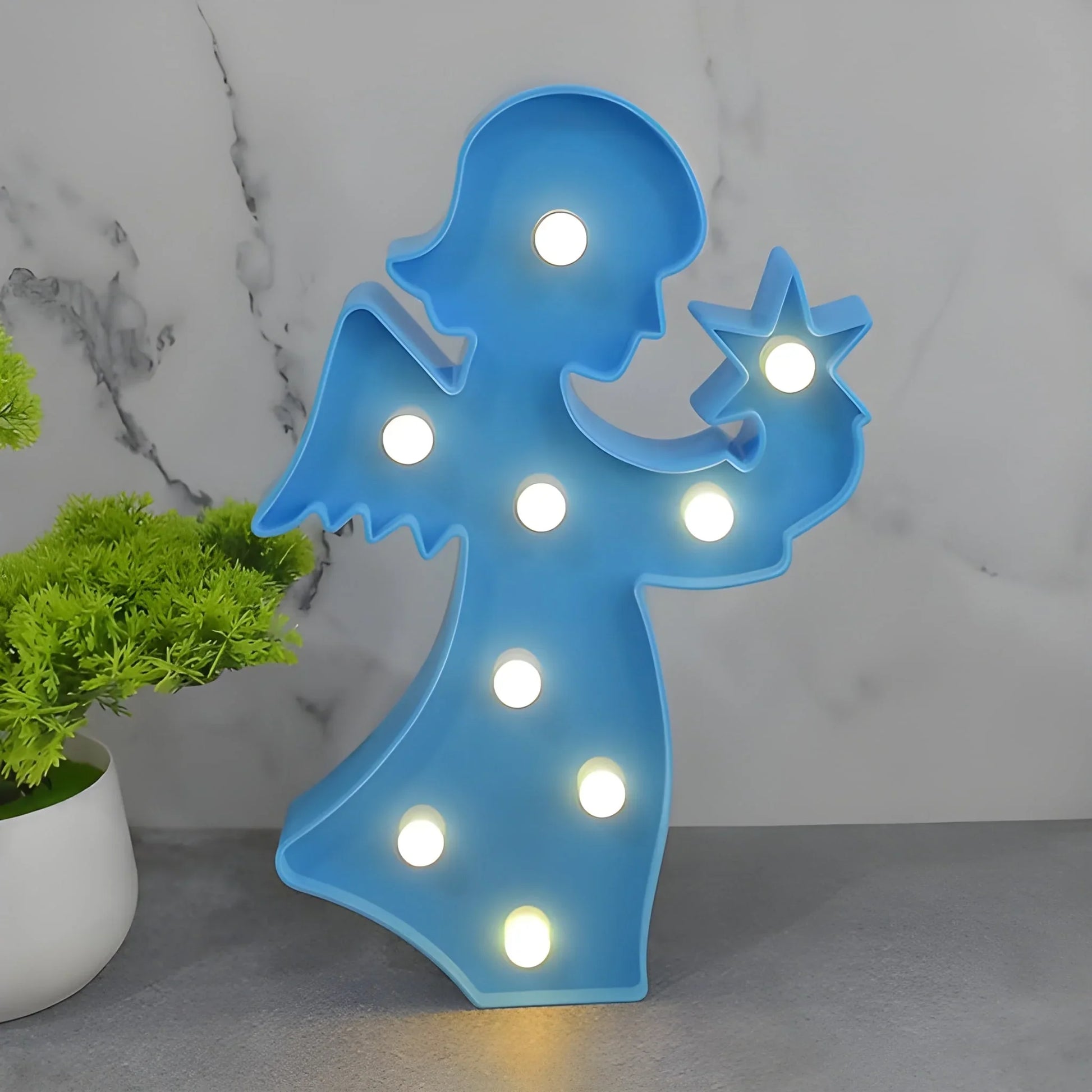 Blue LED night light tree silhouette with round glowing bulbs