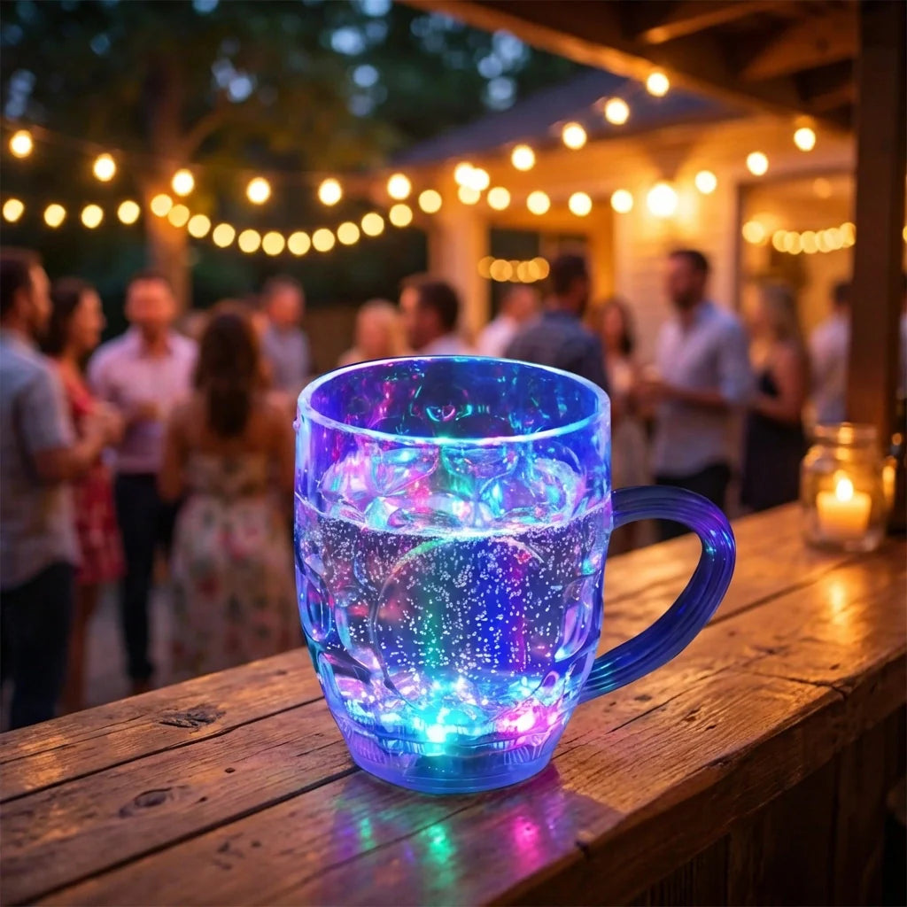 Light-up party mug, translucent purple with multicolor LED glow and side handle