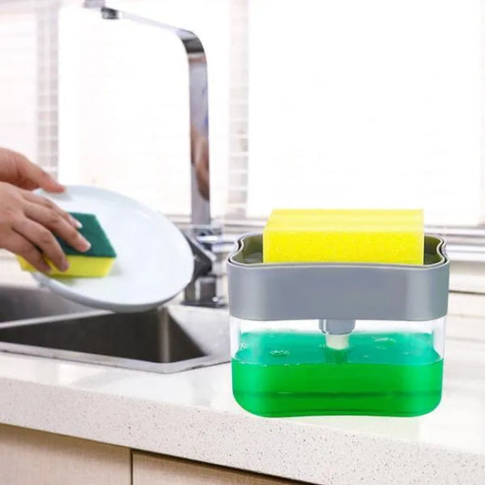 Liquid soap dispenser with green reservoir and chrome pump spout