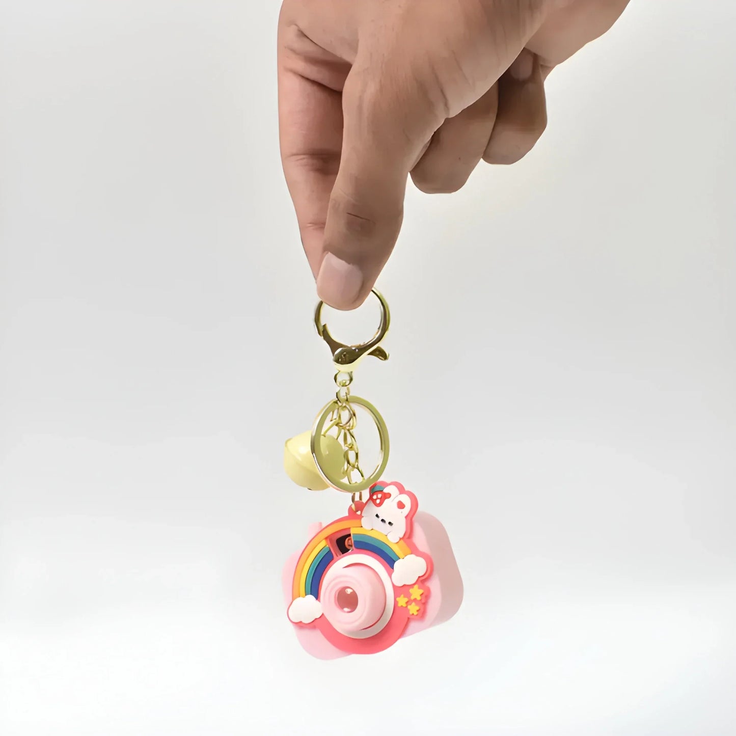 Magic projection keychain with rainbow character charm and metal key ring