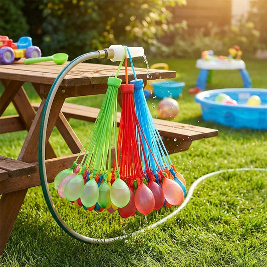 Magic water balloon launcher set with multicolor balloons and hose