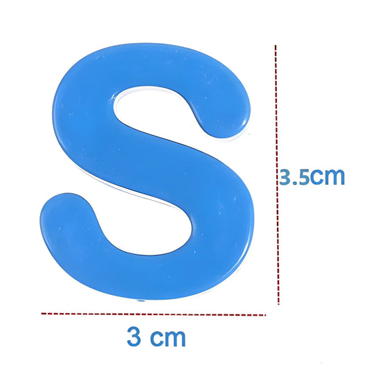 Blue magnetic letter S with 3 cm height and 3.5 cm width