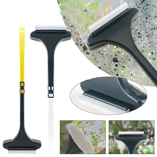 Mesh cleaner brush with dark handle and wide squeegee-style head for scrubbing mesh