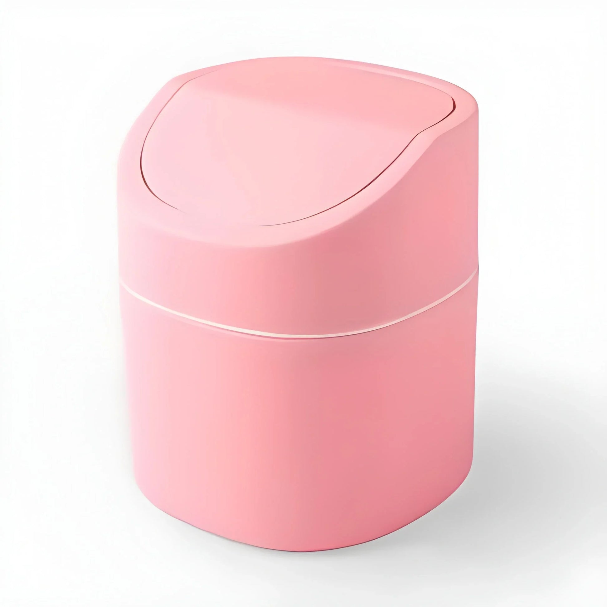 Mini plastic trash dustbin with rounded lid, pink body