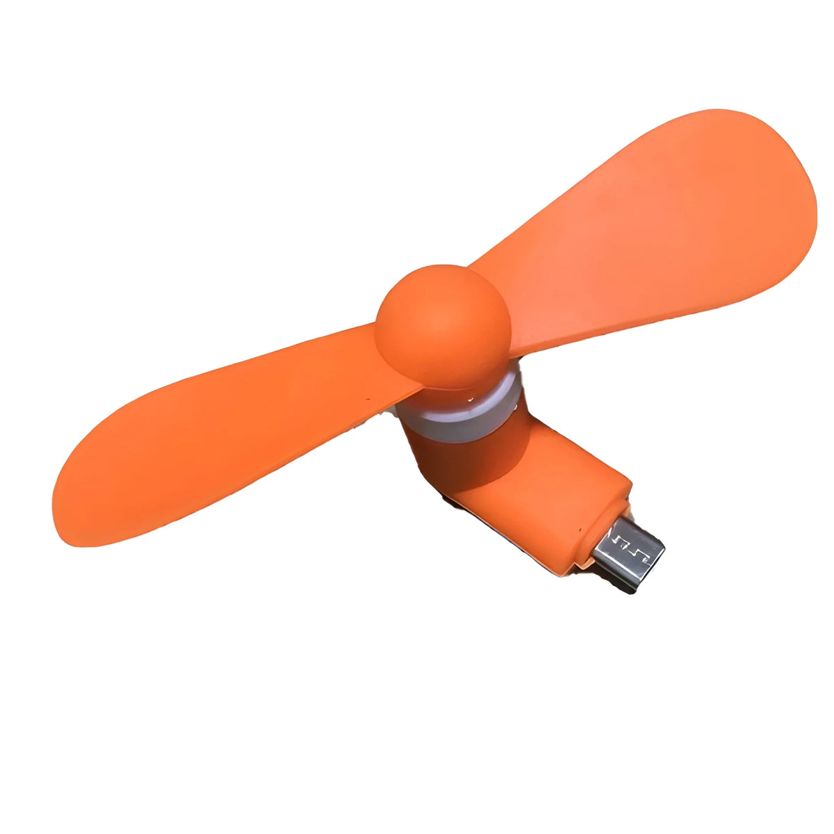 Mini USB cooling fan with orange 3-blade propeller and USB-A connector