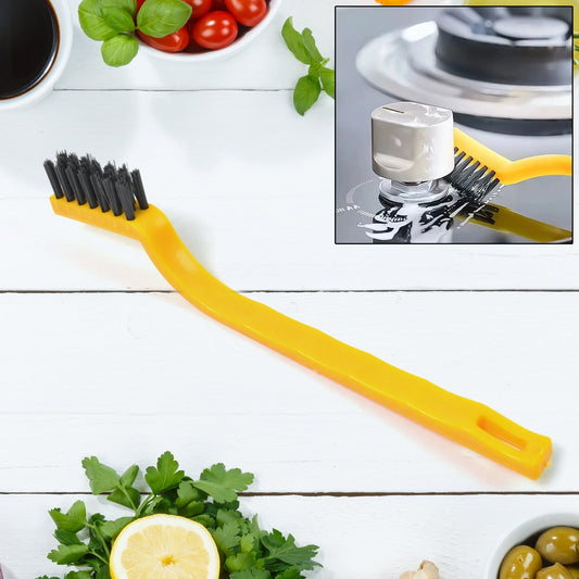 Mini wire brush with bright yellow handle and black wire bristles