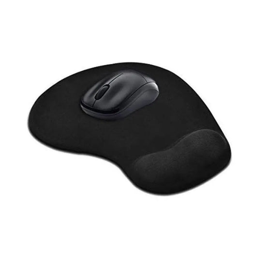 Black contoured mouse pad with wide wrist-rest shape
