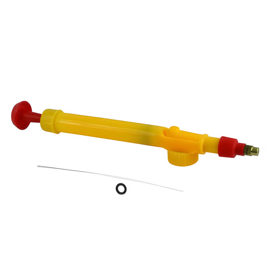 Multi-function garden spray nozzle with yellow body and red cap, adjustable spray tip