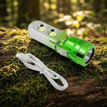 Green multi-LED torchlight with silver top and white lanyard loop