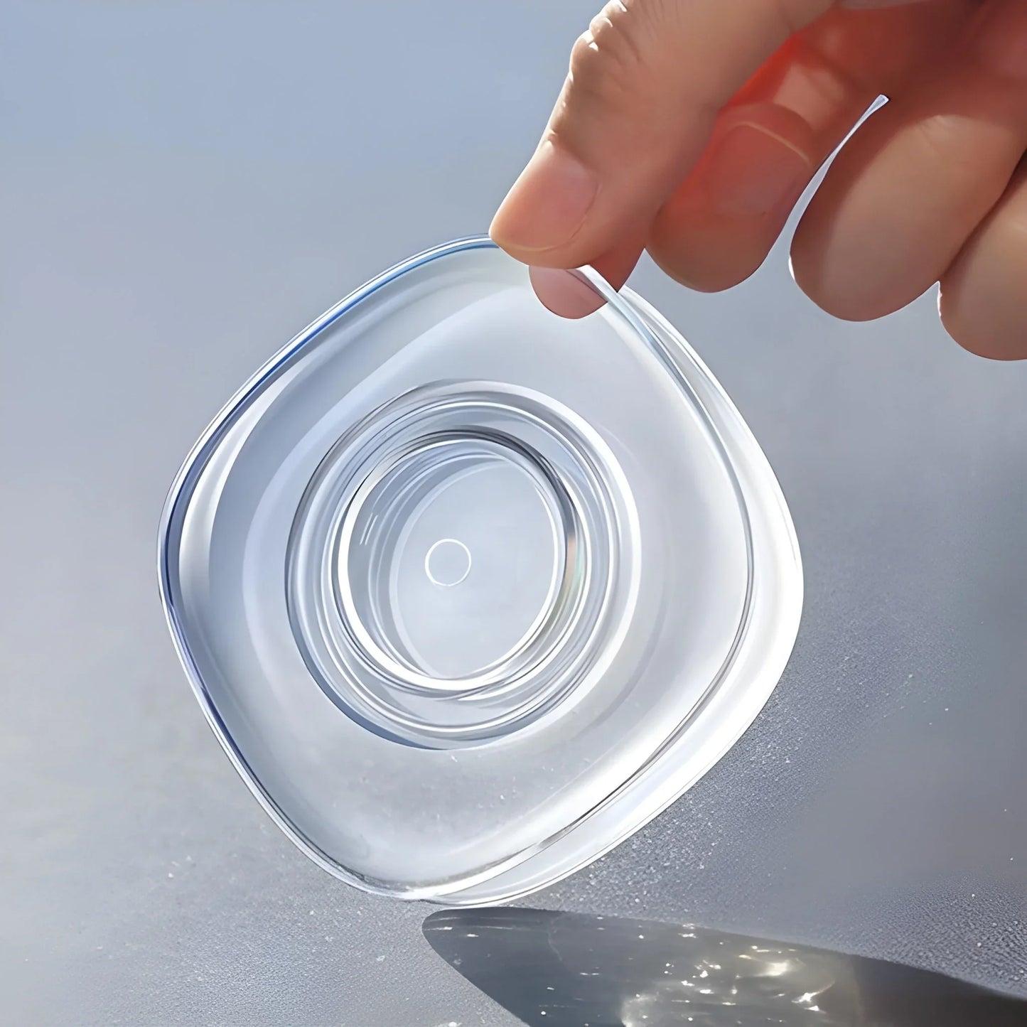 Clear oval gel grip pad with textured edge for non-slip grip