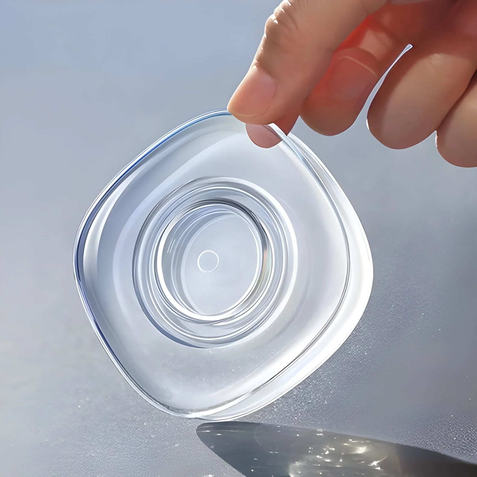 Clear oval gel grip pad with textured edge for non-slip grip