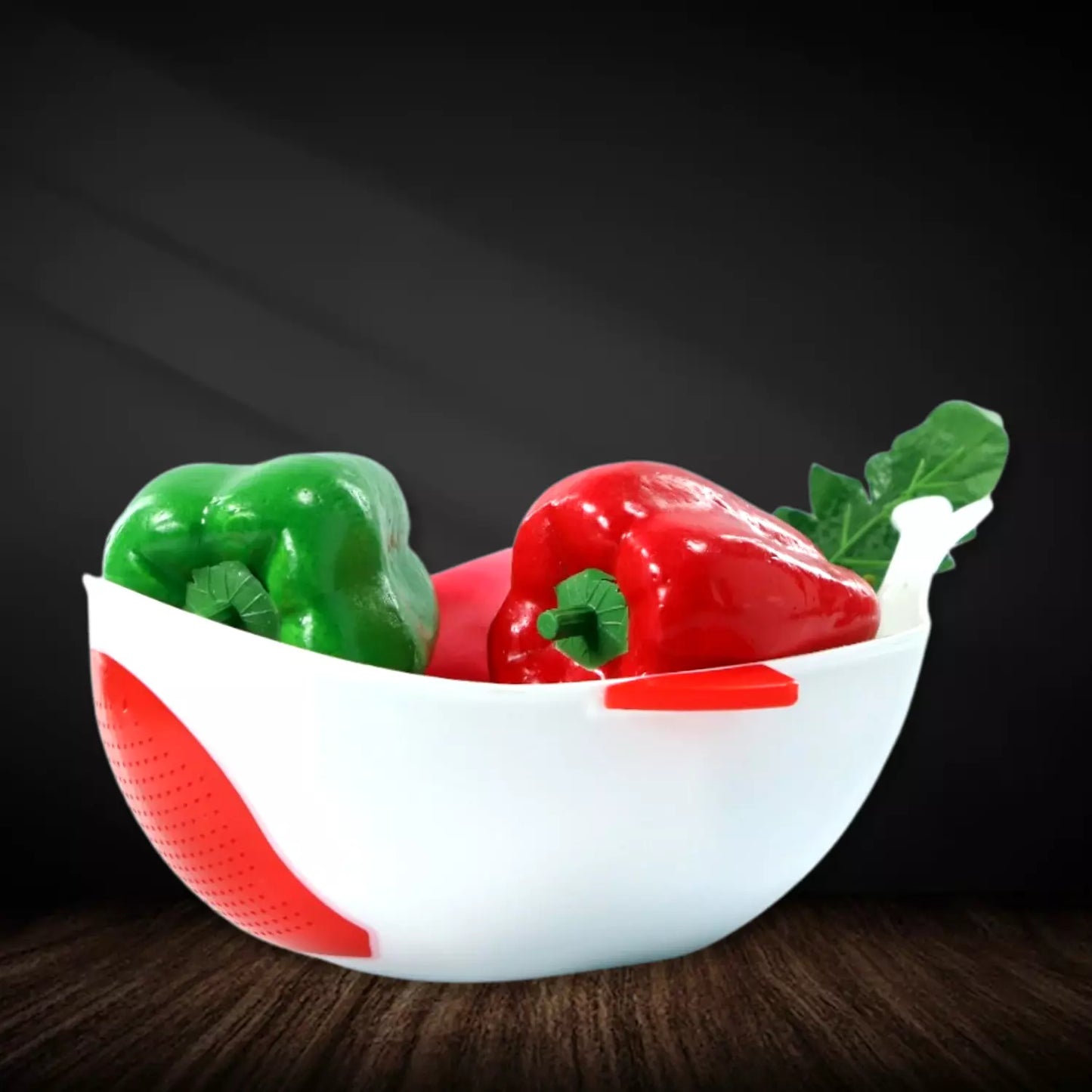 Multi-purpose washing bowl with strainer, white with green and red perforated inserts