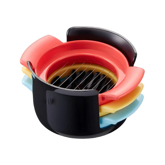 3-in-1 kitchen chopper with black base, red insert, and blade grate