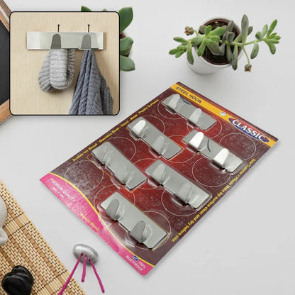 6-pack self-adhesive wall hooks, gray metal, blister card