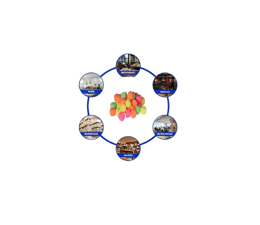 Multicolour naphthalene balls, small colored pellets in a heap