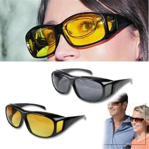 Night driving sunglasses with black frame and yellow tinted lenses