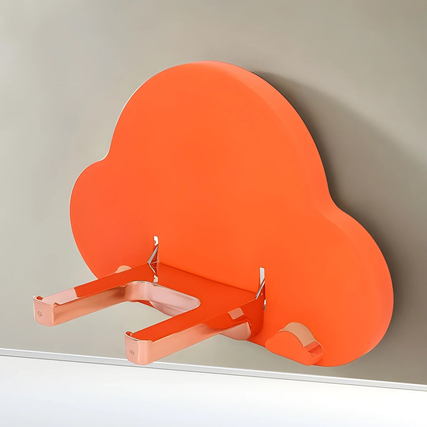 Orange no-drill hair dryer holder with two wall-mounted arms