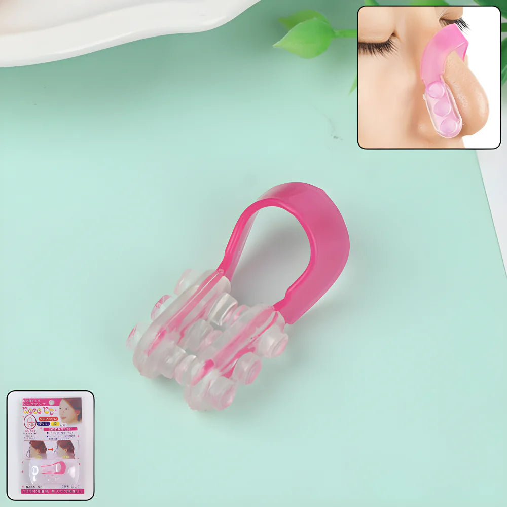 Nose slimming beauty clip with pink frame and clear adjustable pads