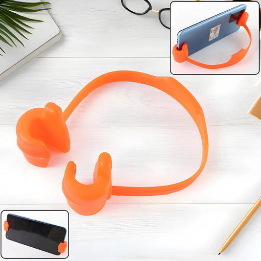 Orange thumbs-up phone stand with curved ring cradle for holding a phone