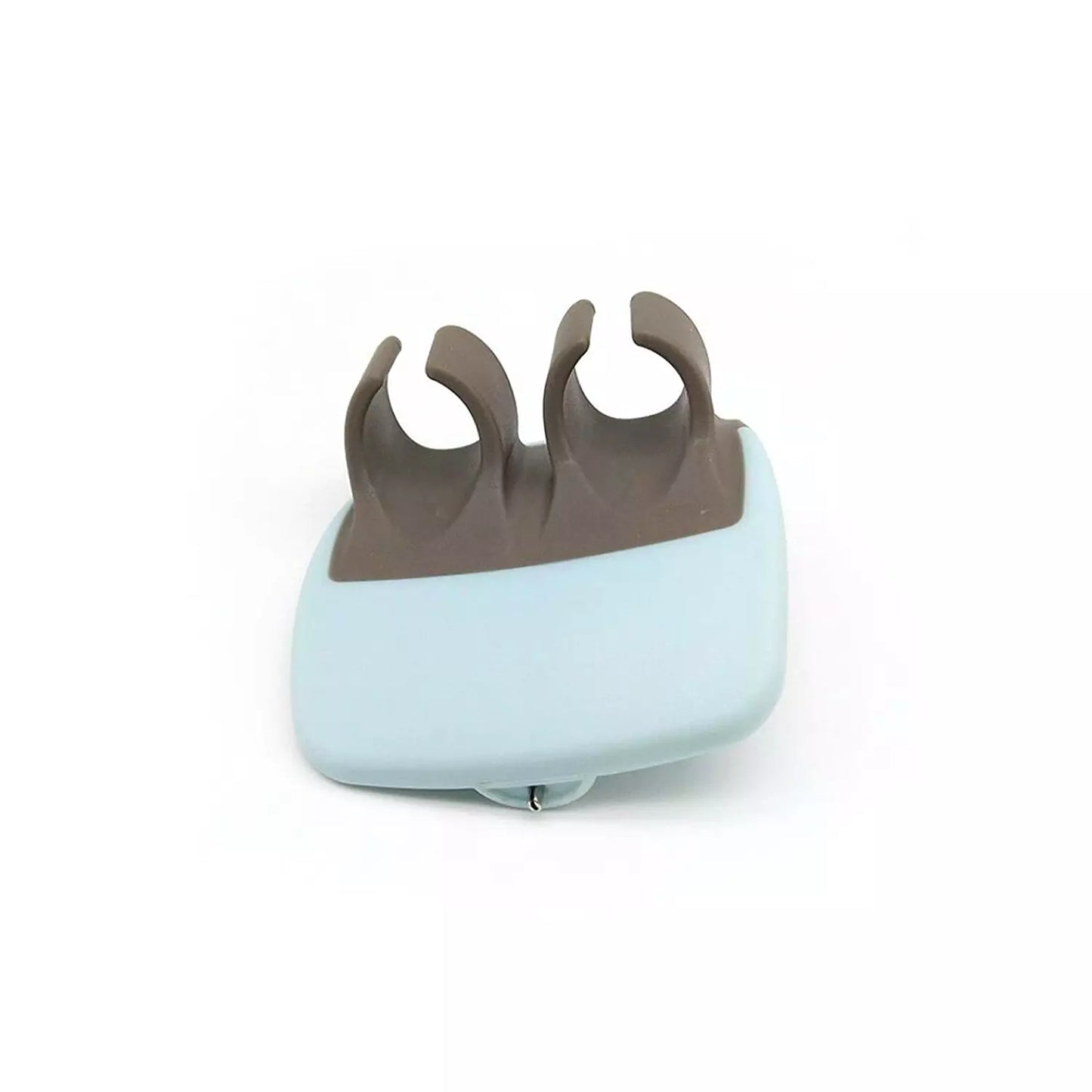 Palm grip vegetable peeler with light blue handle and two blade guards