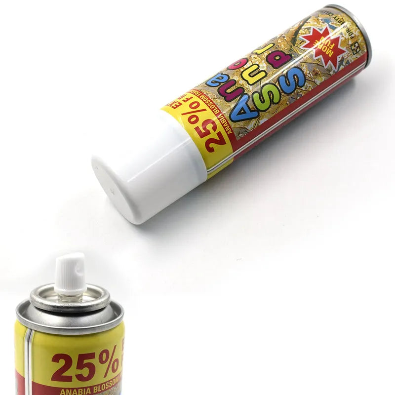 Party snow spray can with white nozzle and colorful label