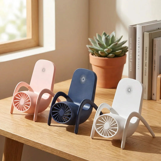 Phone holder cooling fan stand with built-in small fan, pink, blue, and white