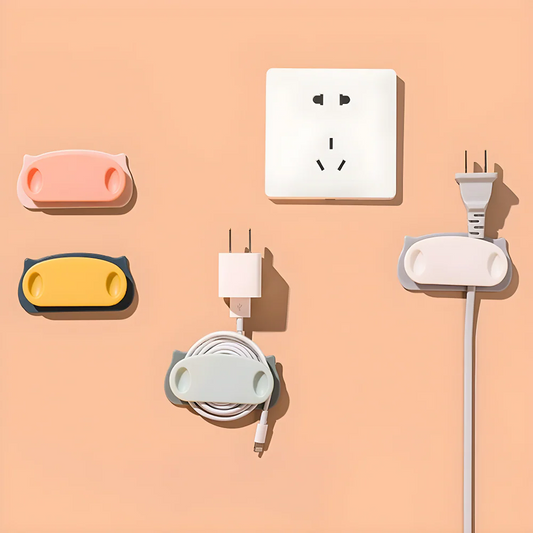 Pig-shaped cable organizer clips, assorted colors with built-in cord channels