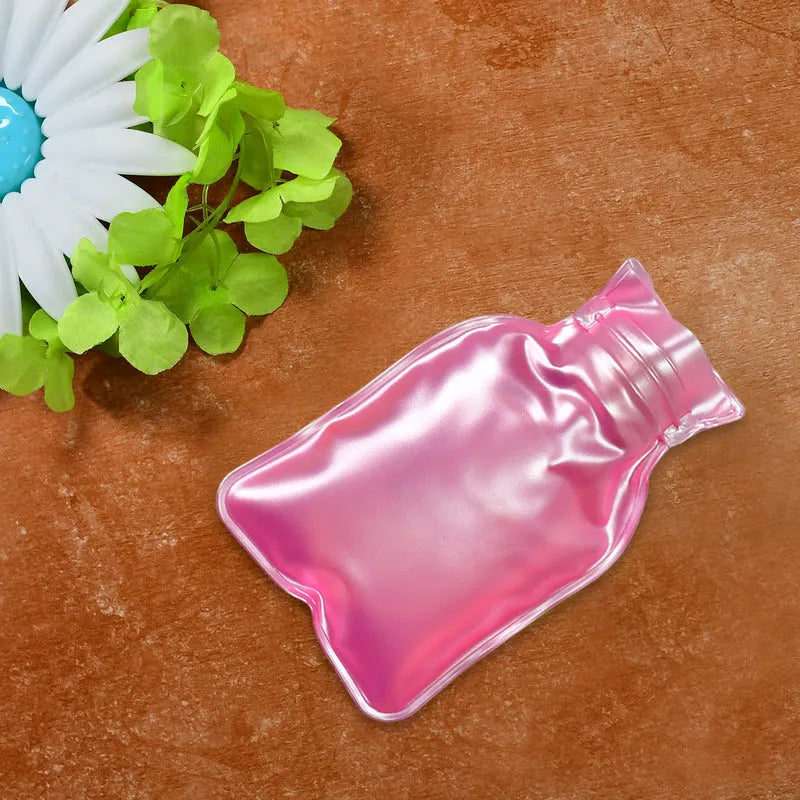 Pink small heart-shaped hot water bag with white trim