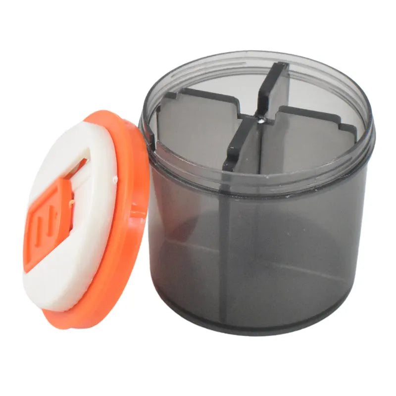 Pill box organiser with clear lid and orange flip cover