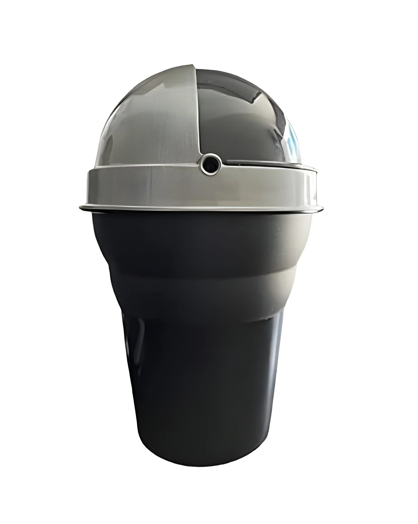 Mini car trash dustbin with gray dome lid and dark base
