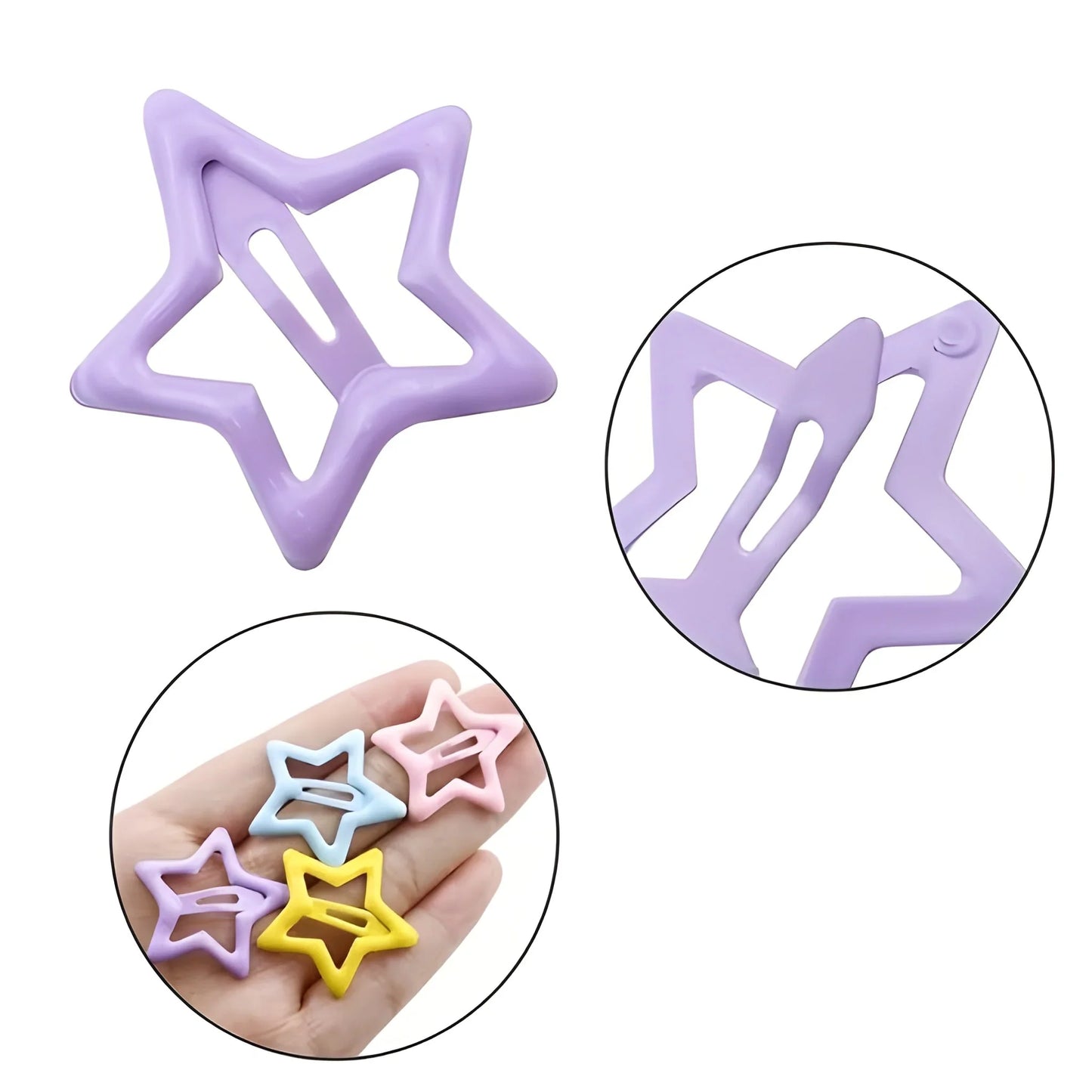 Kids star-shaped hair claw clips, lavender purple, snap-on set