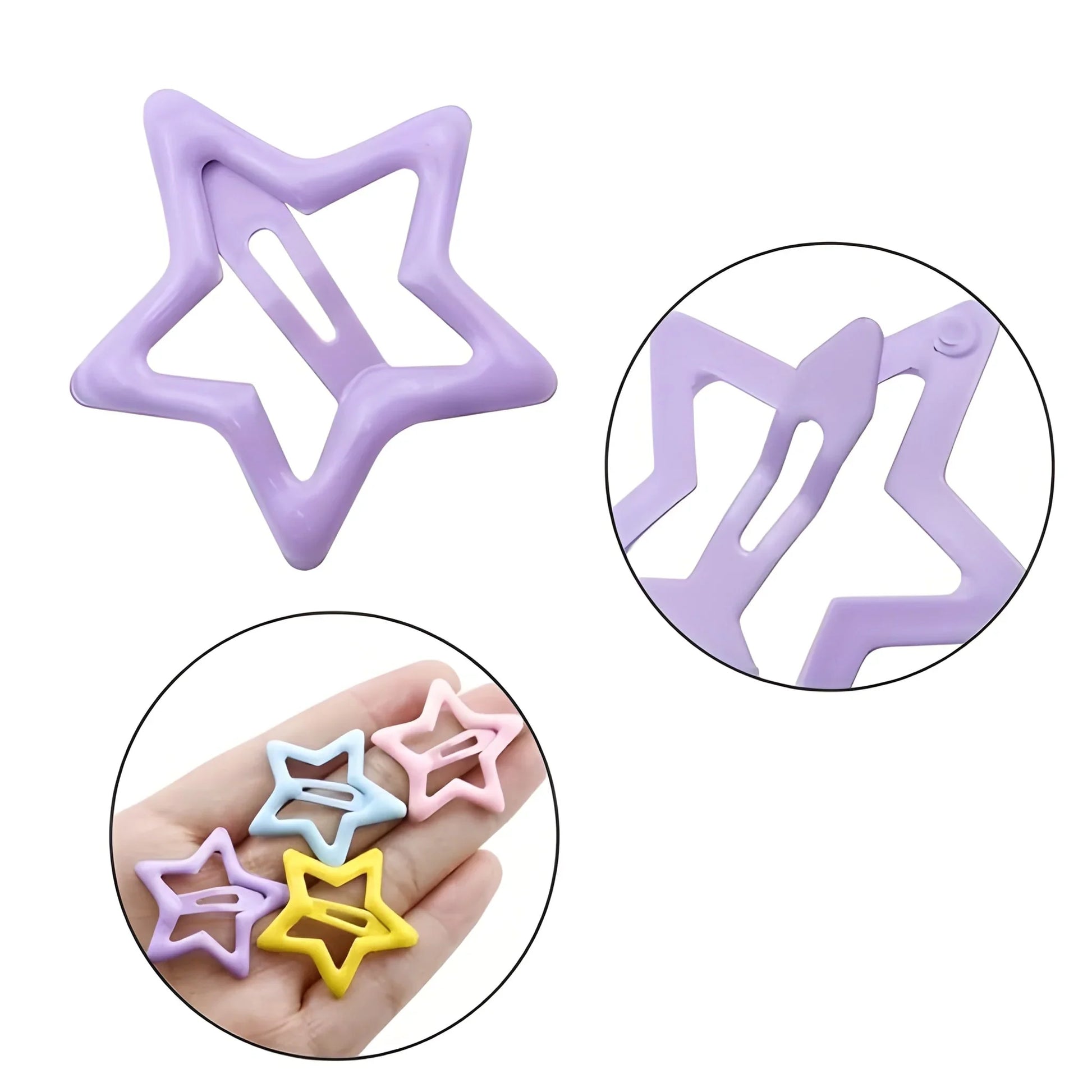 Kids star-shaped hair claw clips, lavender purple, snap-on set